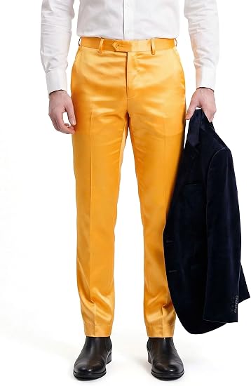 Mens Solid Color Shiny Satin Dress Pants 6VP1010 - dress size pants : 28 Unfinished bottom