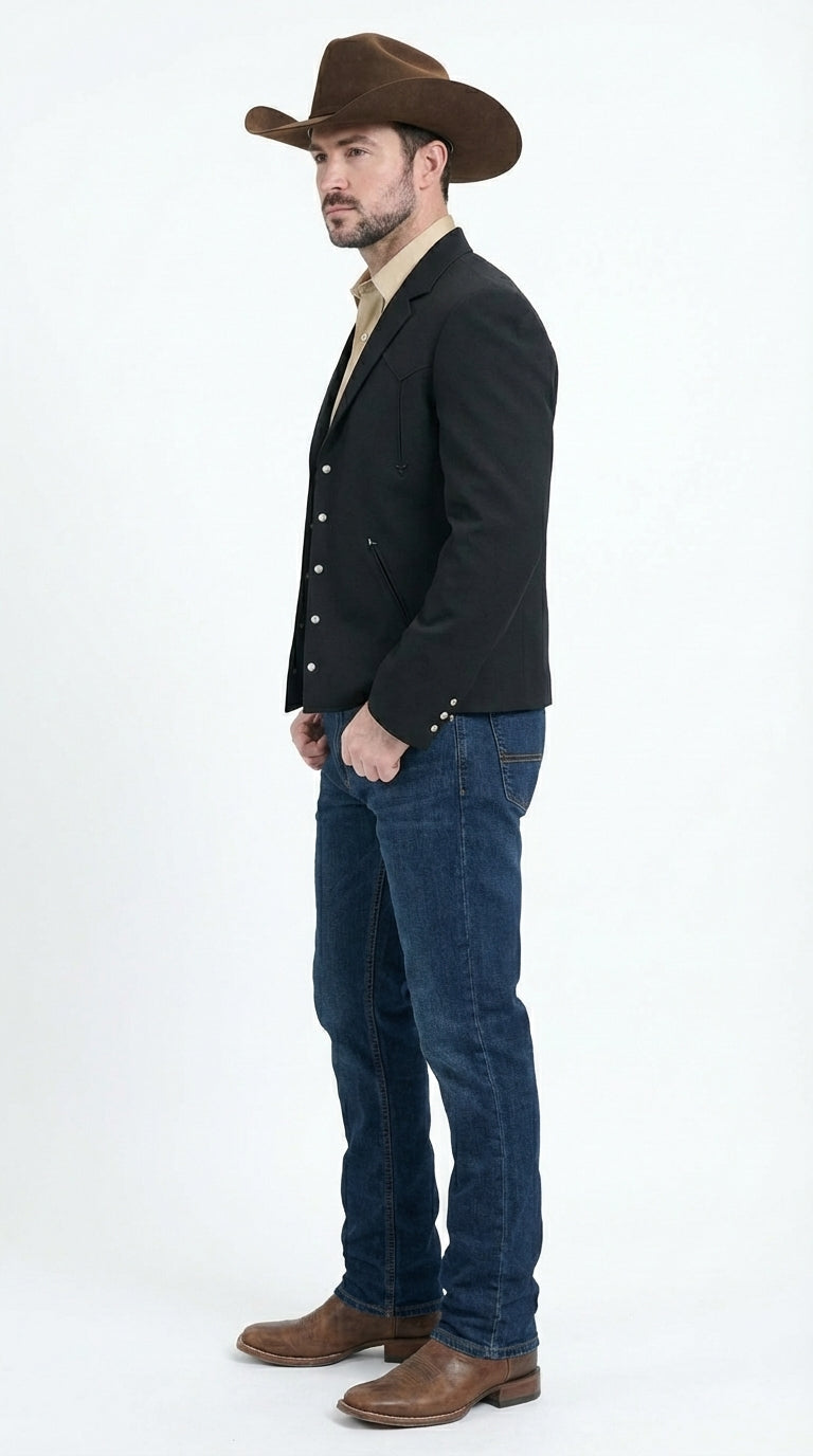 Mens Black Western Blazer Set – Cowboy Style Formal Jacket and Pants Outfit Country Western Suit - 36 Short