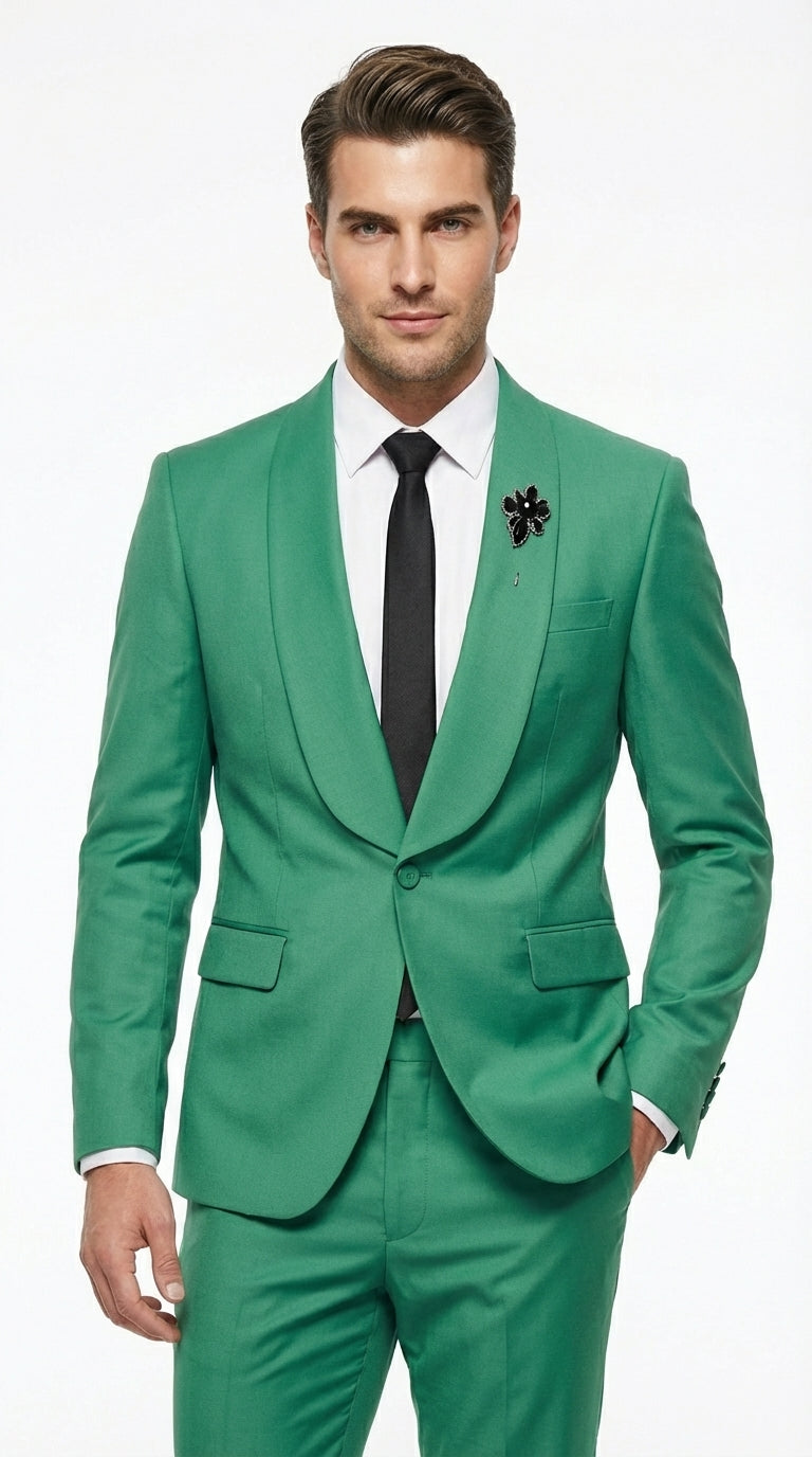 Men’s Emerald Green Tuxedo Suit – Emerald Green Formal Tuxedo with Shawl Lapel Jacket Trousers for Prom, Wedding in Augusta Green - 34 Short or Extra Small