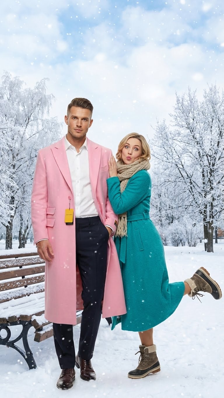 Men’s Pink Wool Blend Long Overcoat – Slim Fit Tailored Winter Coat - Carcoat - Topcoat - Coat Size 38