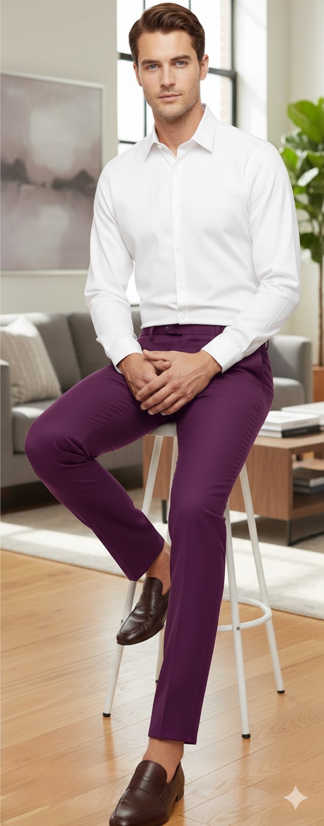 Mens Slim Fit Light Purple Dress Pants Modern Formal Trousers for Business, Weddings and Parties