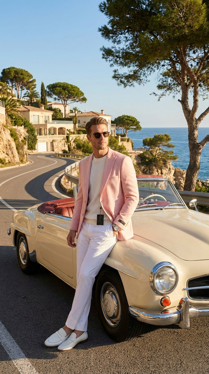 Mens Peach Pink Blazer Jacket Modern Formal Sport Coat for Wedding, Party and Business Wear - Summer Jacket