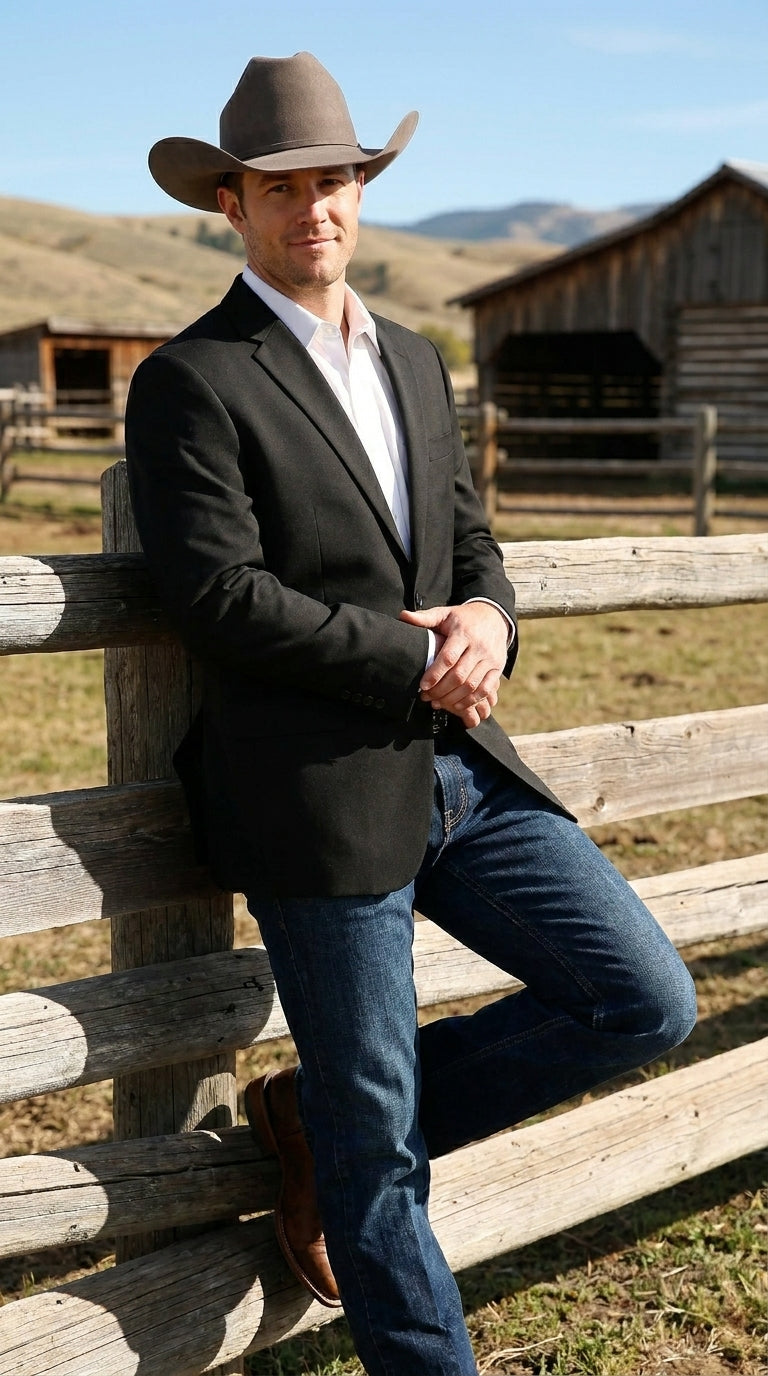 Men’s Black Linen Western Cowboy Blazer – Lightweight Formal Blazer Jacket for Wedding - Country Summer Jacket
