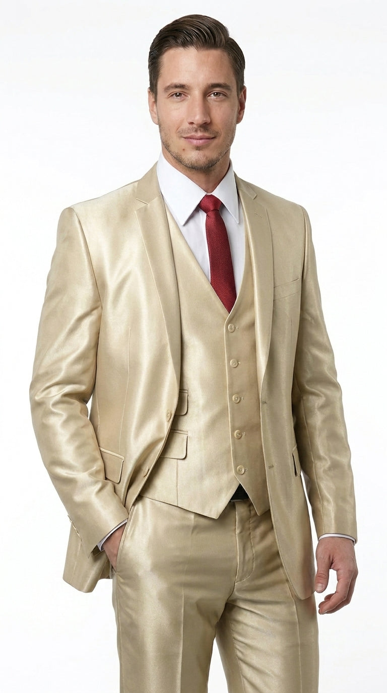 Men’s Champagne Wedding Suit with Jacket, Vest and Pants, Summer Formal Dress Suit