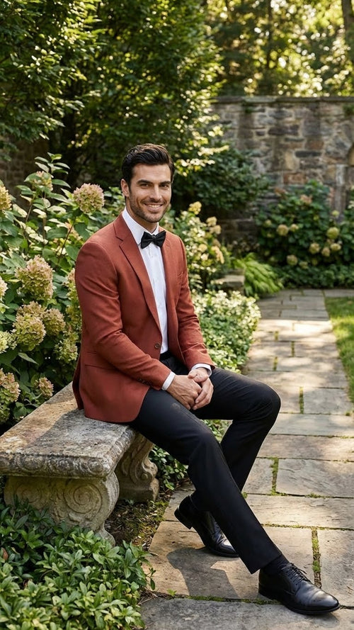 Mens Brick Copper Rust Color  Blazer Slim Fit Formal and Party Wear Jacket in Burnt Orange Sport Coat