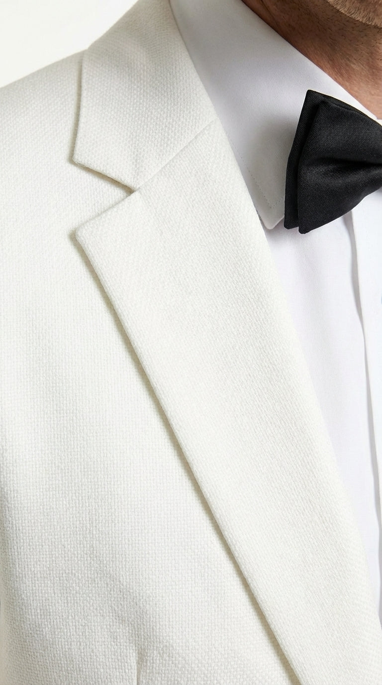Mens White Wedding Tuxedo Suit – Formal Groom Suit Set Classic Dinner Jacket + White Tuxedo Shirt + Black Bow Tie - 34 Short or Extra Small