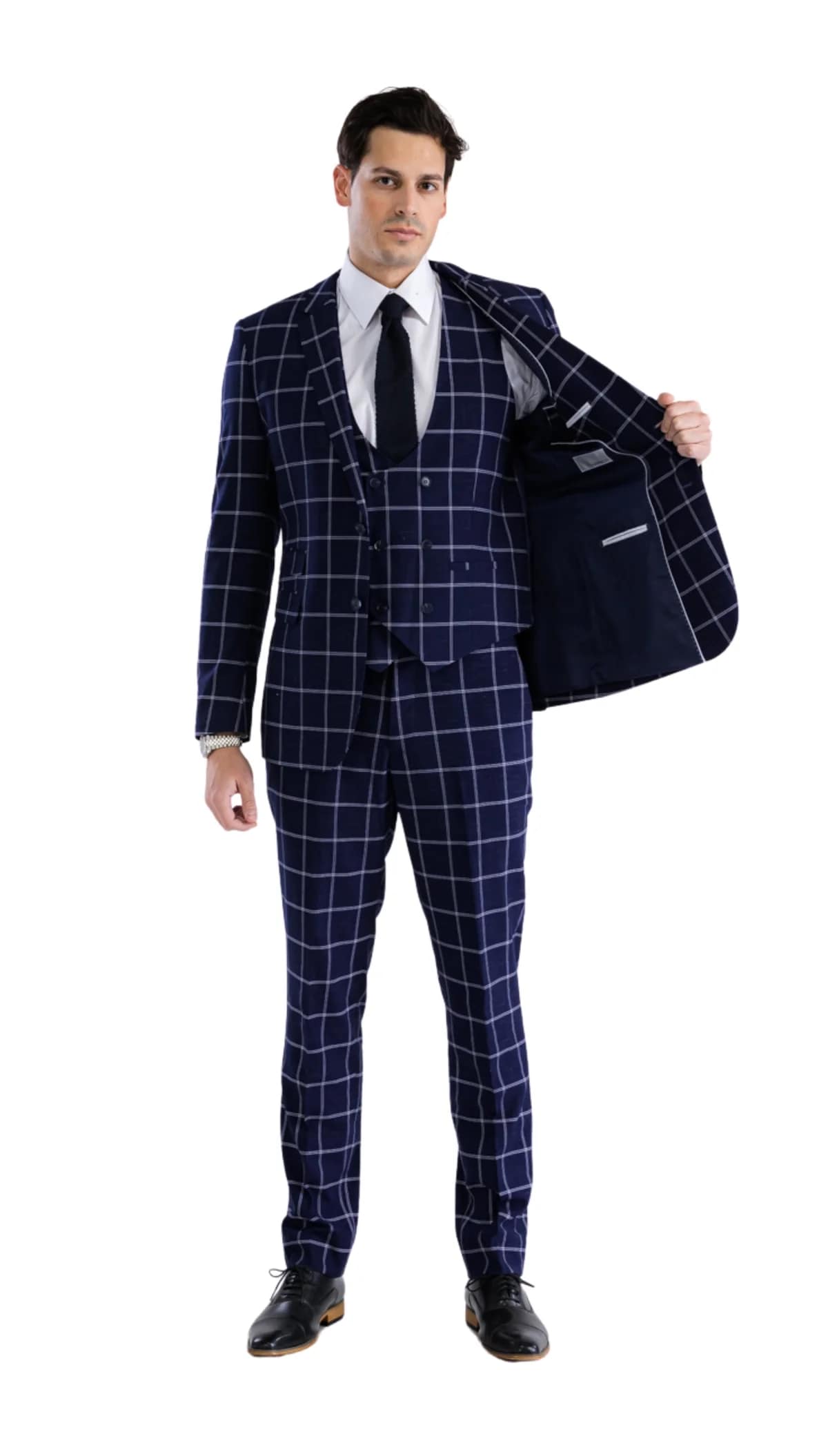 Mens Plaid Suit - Black Windowpane Suit - 1920 Suits