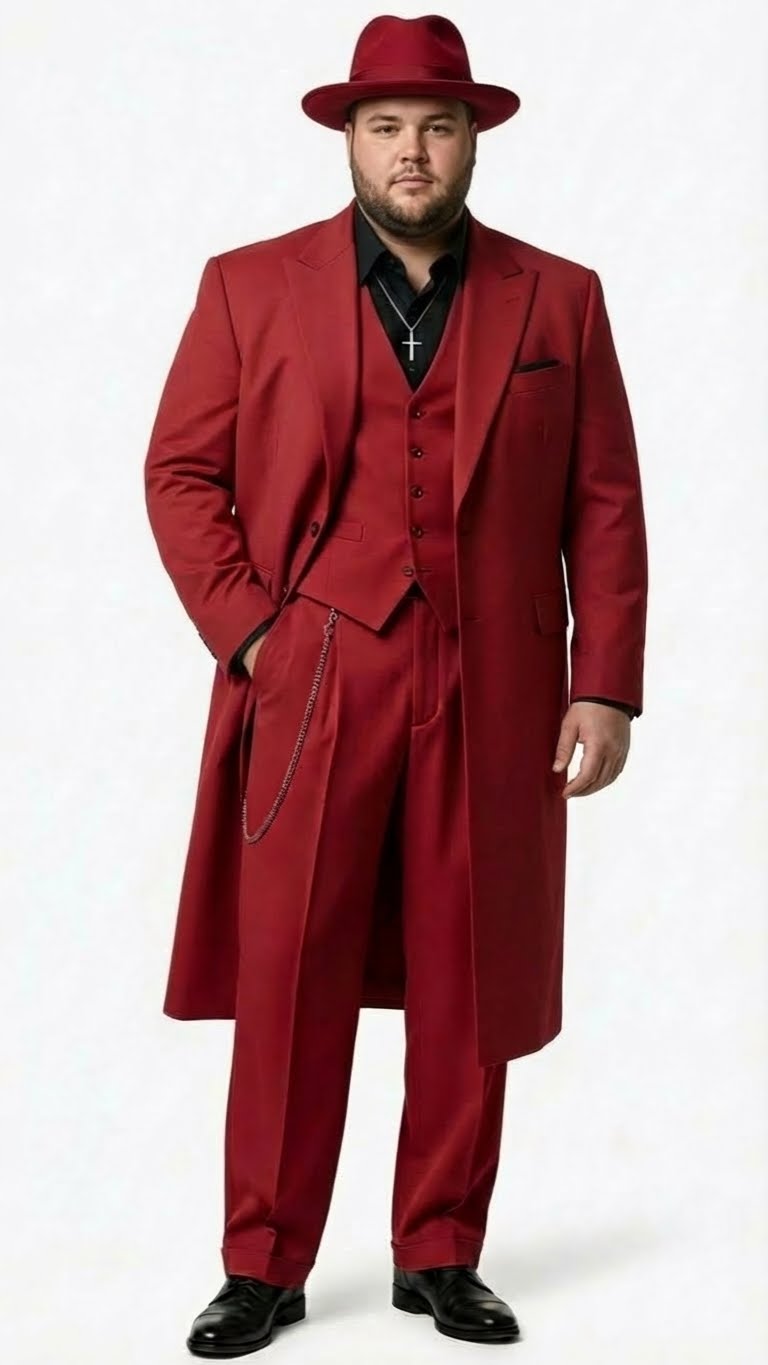 Men’s 1920s Red Zoot Suit – Long Mafia Gangster Three-Piece Vintage Outfit Zuit Pachuco Style - 34 Short or Extra Small