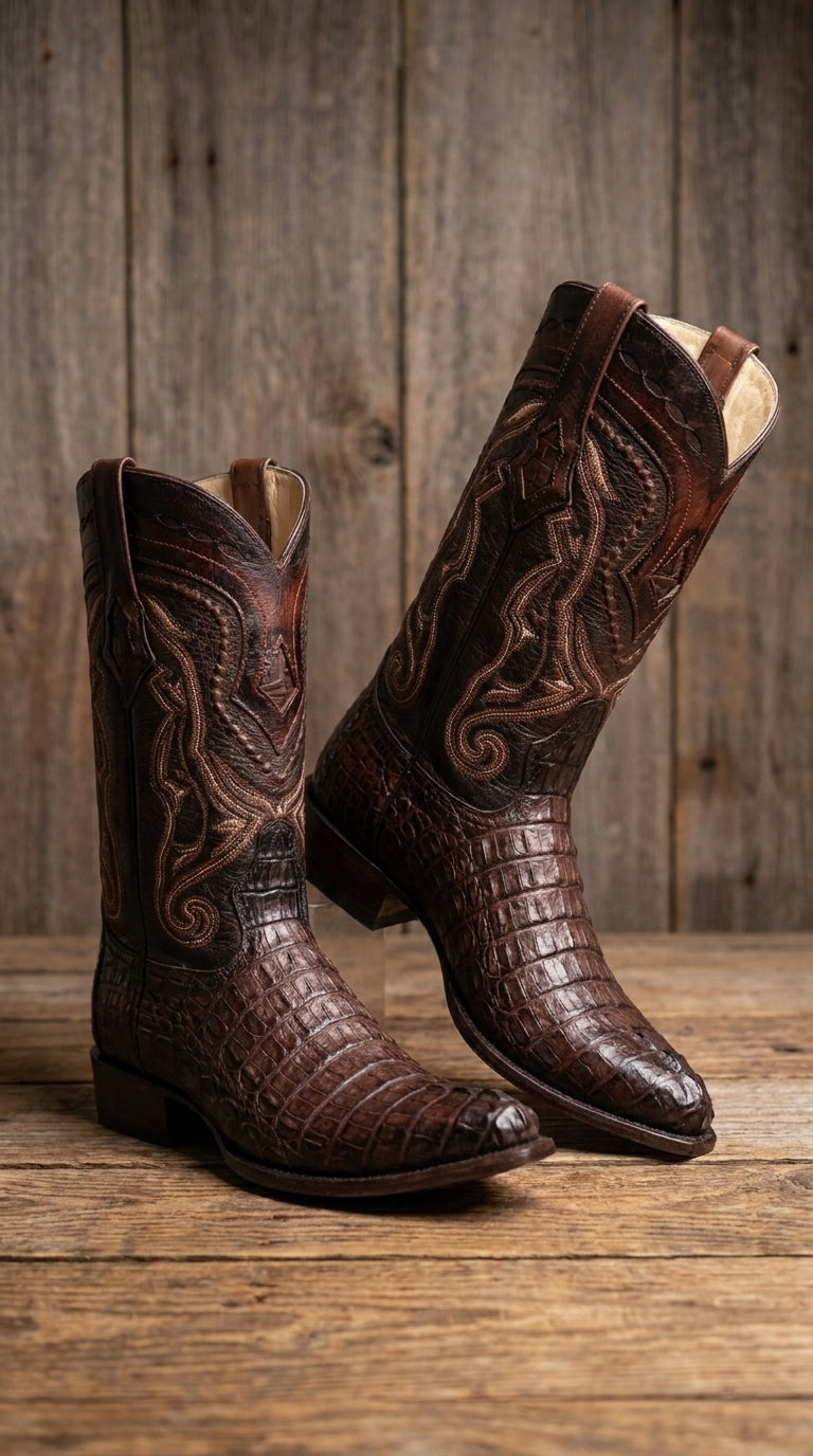 Men’s Los Altos Faded Brown Caiman Tail Cowboy Boots with Pointed Toe, Western Dress Boots