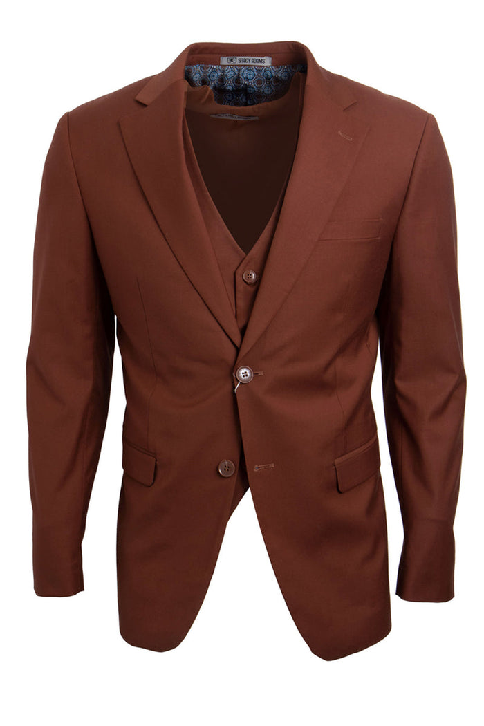 "Mens Stacy Adams Suit - Stacy Adams  Suit Men's Two Button Vested Basic Suit - Brown"