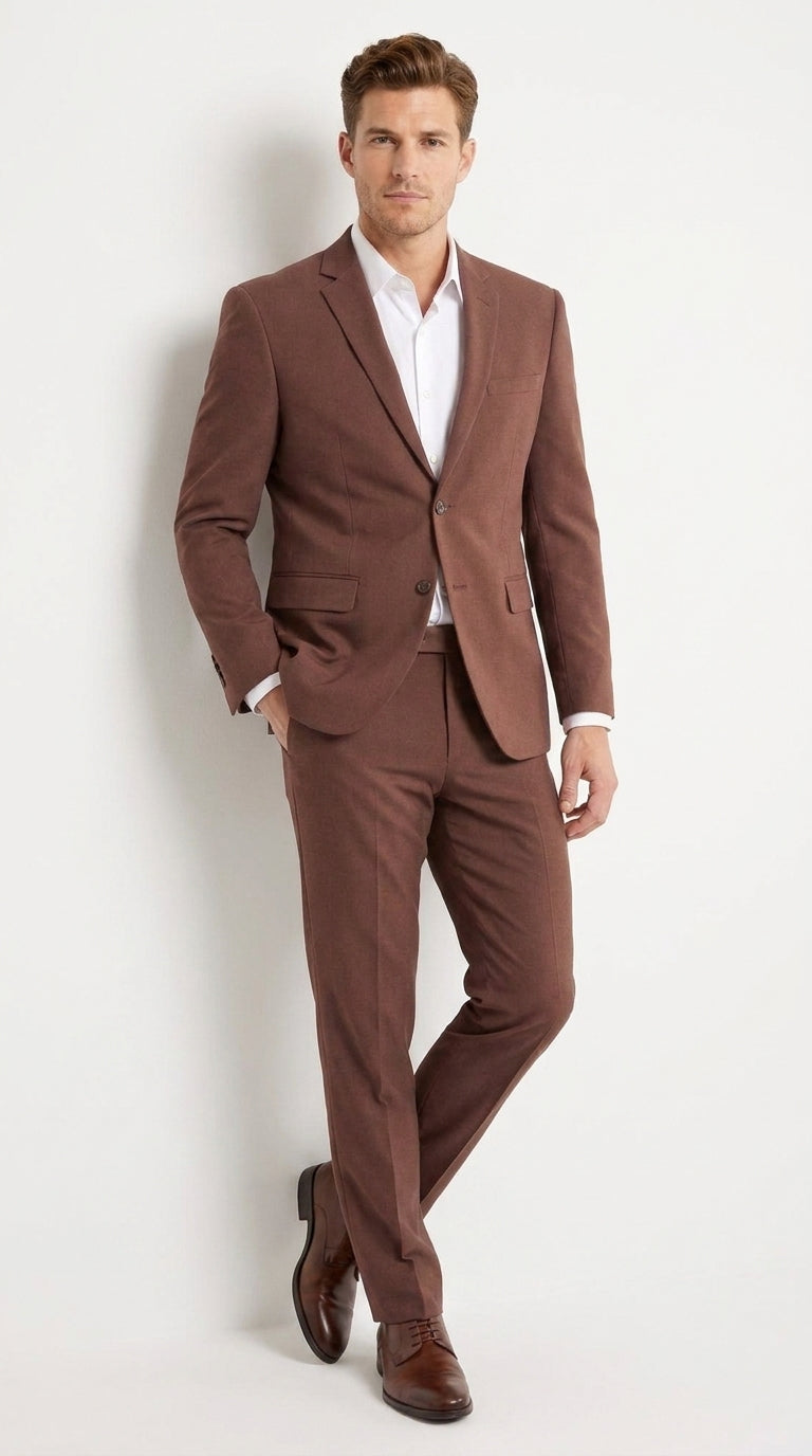 Men’s Coffee Brown 2-Piece Suit – Classic Two-Button Wedding, Business and Formal Suit - 34 Short or Extra Small