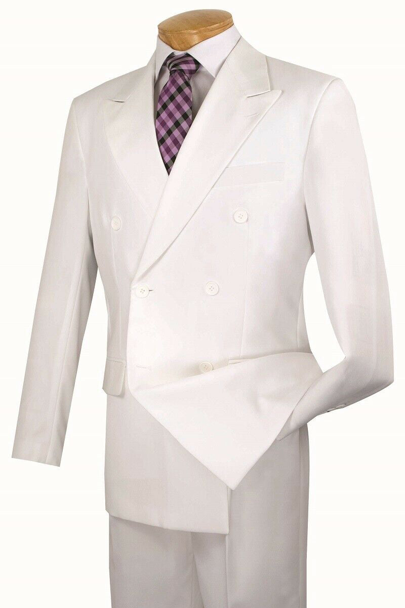 Mens Classic Wool Feel Double Breasted Suit in White - 36 Short