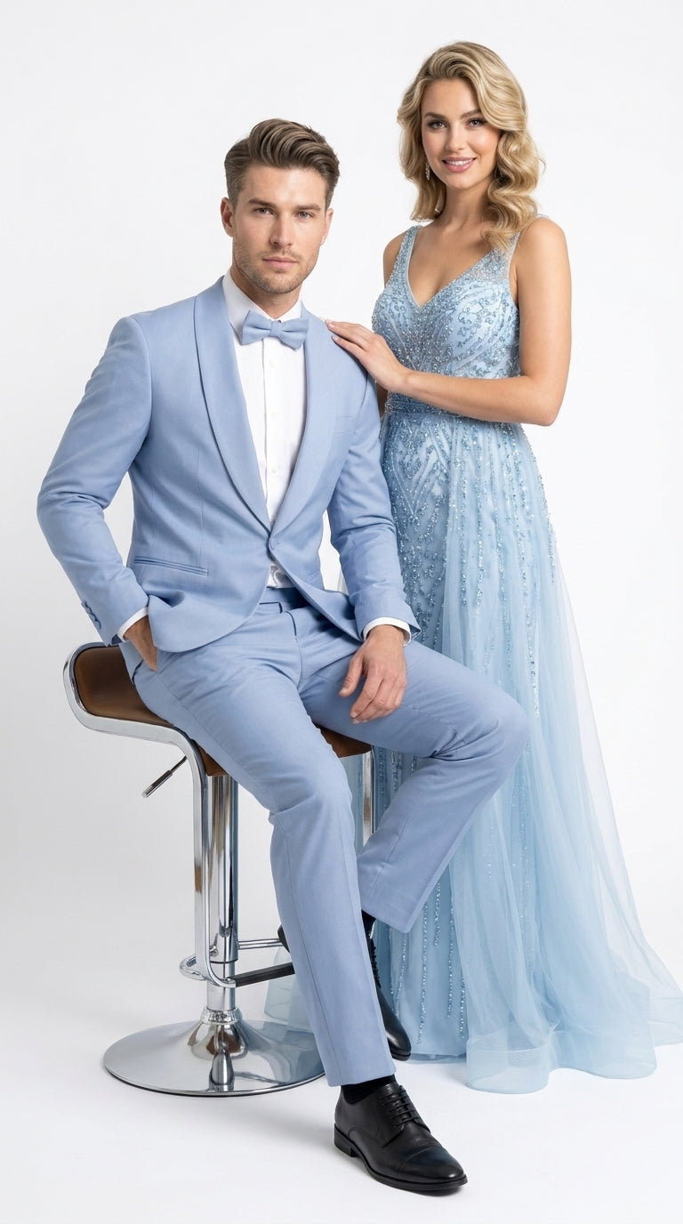 Men’s Powder Blue 2 Piece Tuxedo Suit – Light Blue Wedding Prom Tux with Matching Pants Light Baby Blue - 34 Short or Extra Small