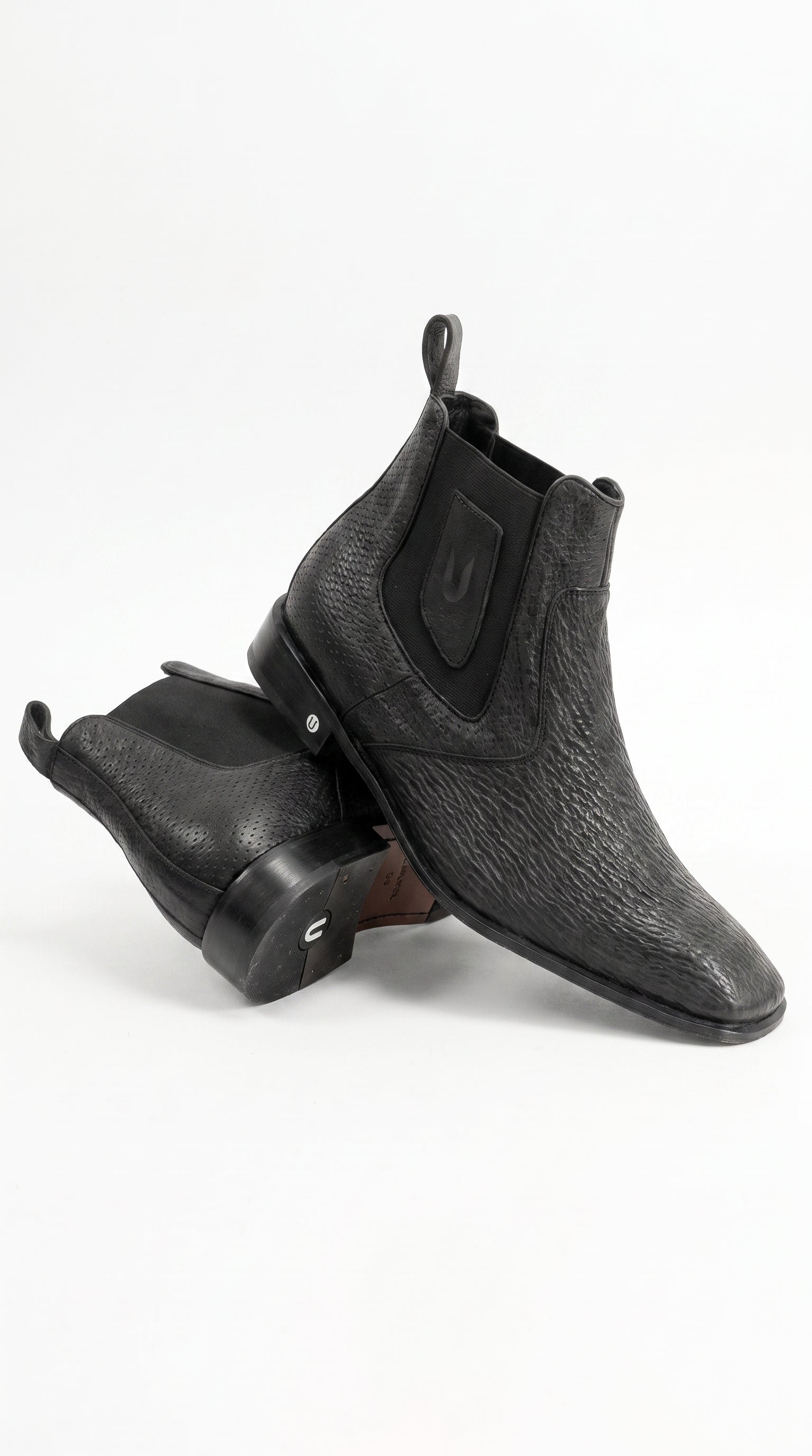 Men’s Shark Skin Cowboy Boots – Black Exotic Leather Western Chelsea Ankle Boots by Vestigium - 6