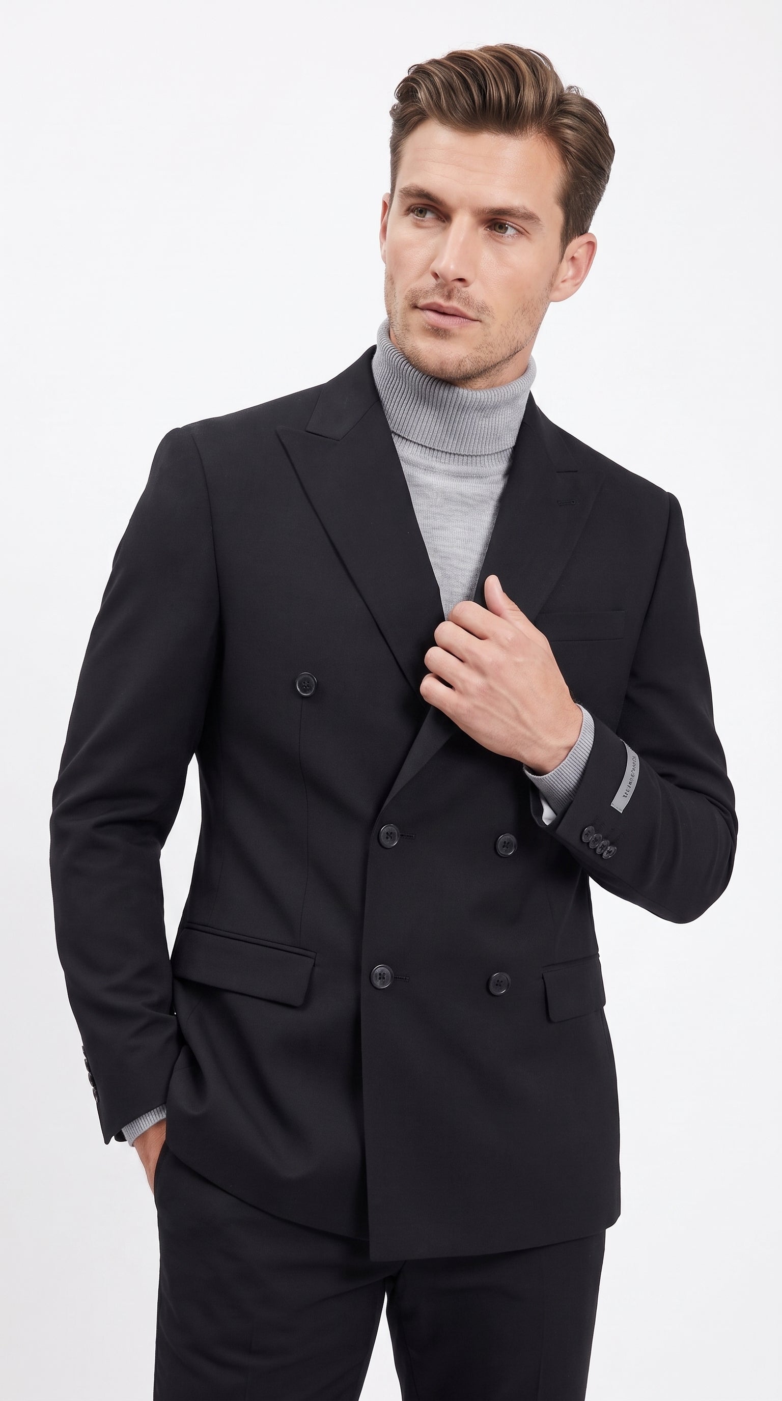 Men's Designer Stacy Adams Classic Double Breasted Suit in Black  Peak Lapel Slim fit - 34 Short or Extra Small