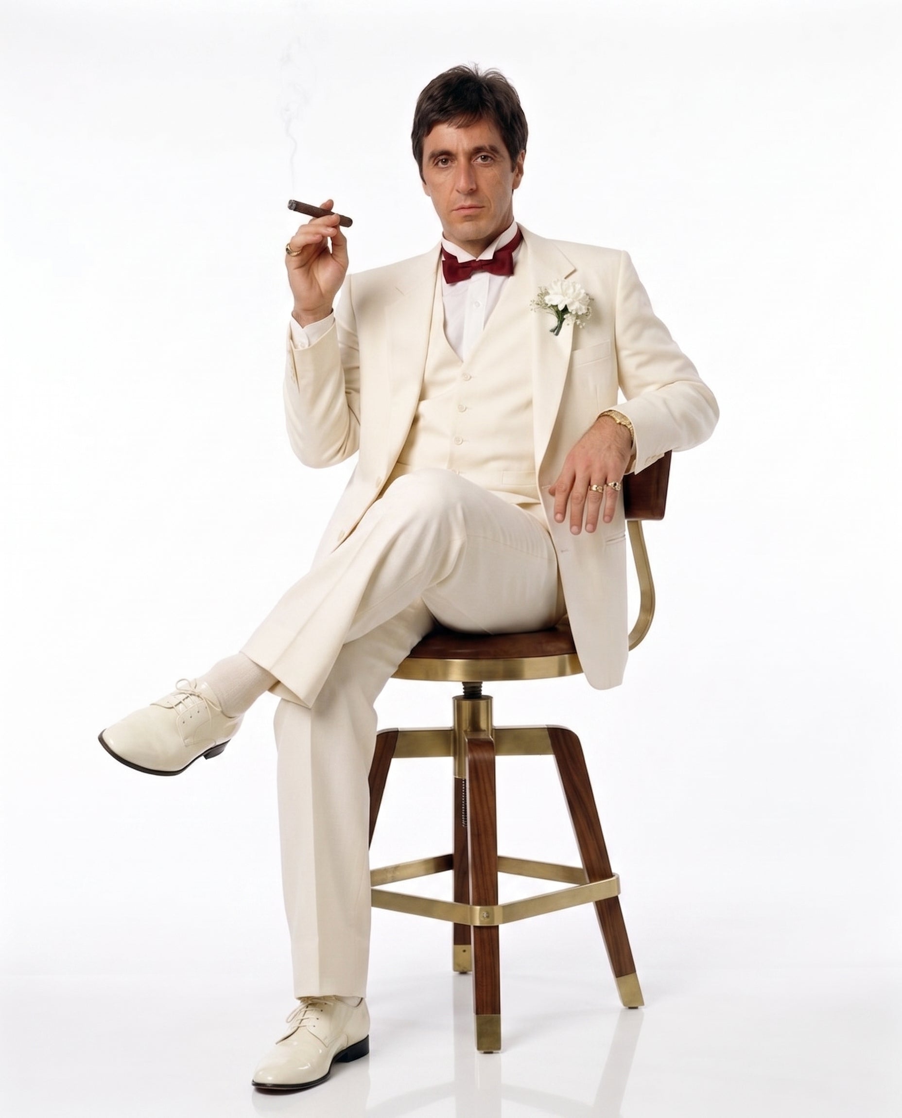 Tony Montana’s Ivory Vested Suit – Classic Ivory 3 Piece Suit for Wedding, Formal and Evening Wear - 34 Short or Extra Small