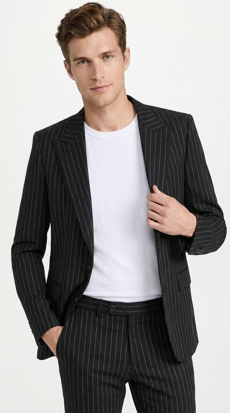 Men’s Black Pinstripe 2-Piece Tuxedo Suit – Two-Button Jacket and Matching Formal Pants - 34 Short or Extra Small