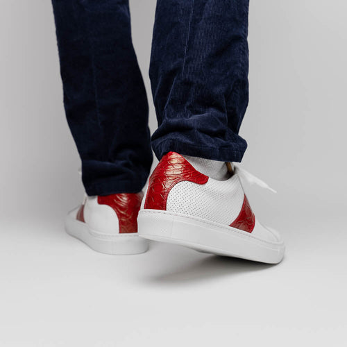 Zelli Olympias Calfskin and Crocodile Sneakers in White and Red