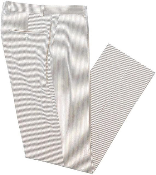 Mens Seersucker Pants - Summer Casual Pinstripe Modern Fit in Color Tan