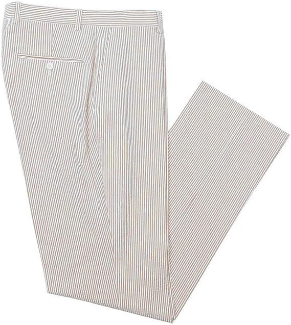 Mens Seersucker Pants - Summer Casual Pinstripe Modern Fit in Color Tan - dress size pants : 28 Unfinished bottom