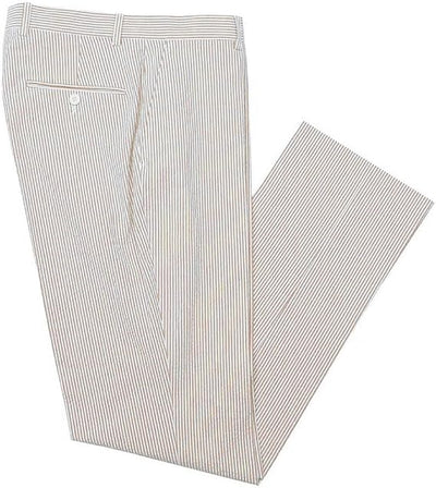 Mens Seersucker Pants - Summer Casual Pinstripe Modern Fit in Color Tan