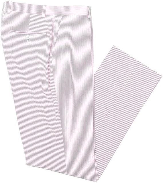 Mens Seersucker Pants - Summer Casual Pinstripe Modern Fit in Color Pink