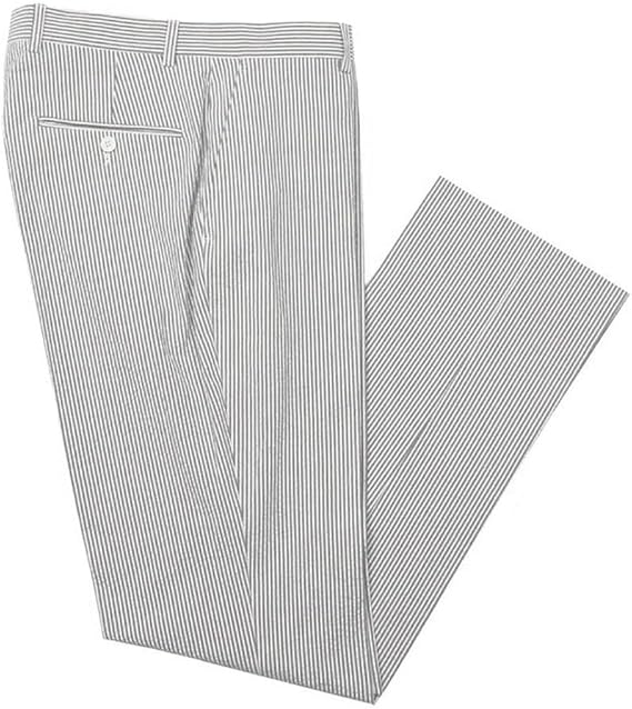 Mens Seersucker Pants - Summer Casual Pinstripe Modern Fit in Color Gray - dress size pants : 28 Unfinished bottom