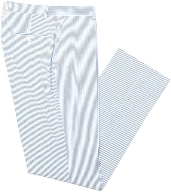 Mens Seersucker Pants - Summer Casual Pinstripe Modern Fit in Color Blue - dress size pants : 28 Unfinished bottom