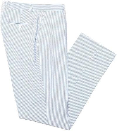 Mens Seersucker Pants - Summer Casual Pinstripe Modern Fit in Color Blue