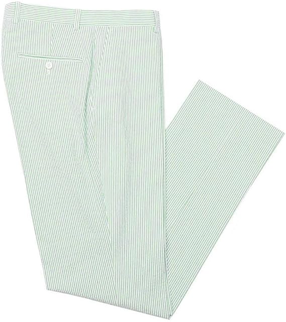 Mens Seersucker Pants - Summer Casual Pinstripe Modern Fit in Color Green - dress size pants : 28 Unfinished bottom