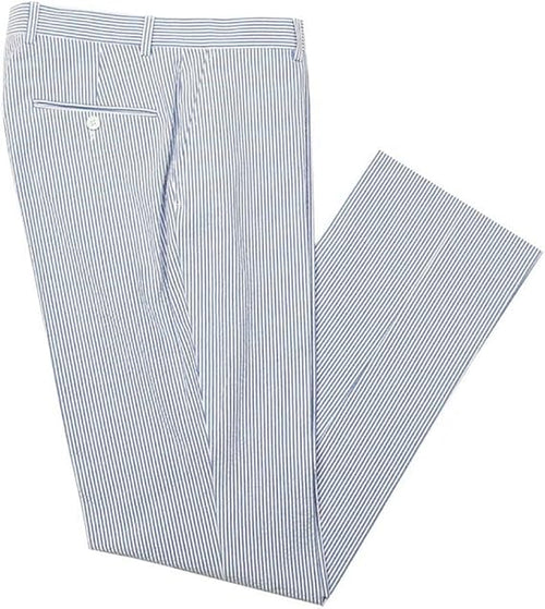 Mens Seersucker Pants - Summer Casual Pinstripe Modern Fit in Color Navy Blue