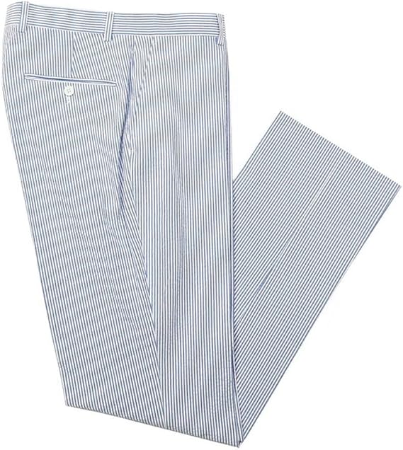 Mens Seersucker Pants - Summer Casual Pinstripe Modern Fit in Color Navy Blue - dress size pants : 28 Unfinished bottom