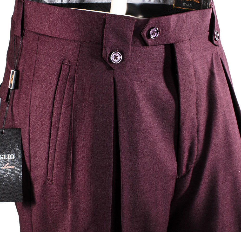 Tiglio Luxe Burgundy Wide Leg, Pure Wool Dress Pants 2576 - 32