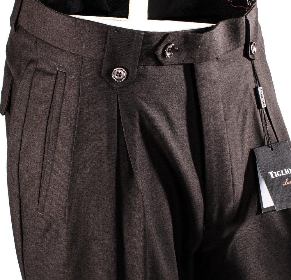 Tiglio Luxe Brown Wide Leg, Pure Wool Dress Pants 2576 TIG1003 - 32