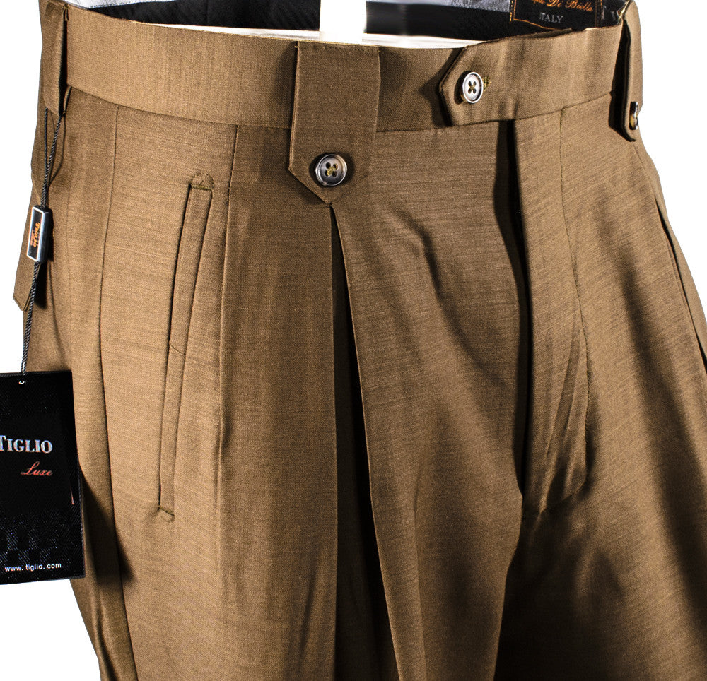 Tiglio Luxe Tobacco Wide Leg, Pure Wool Dress Pants 2576 - 32