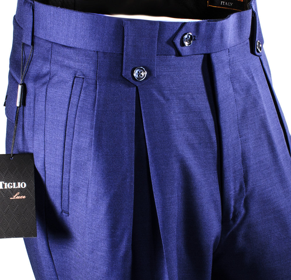Tiglio Luxe French Blue Wide Leg, Pure Wool Dress Pants 2576 - 32