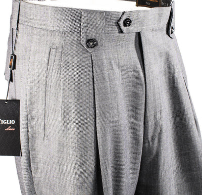 Tiglio Luxe Light Gray Birdseye Wide Leg, Pure Wool Dress Pants 2576 TIG1018