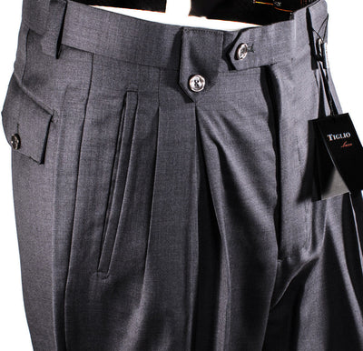 Tiglio Luxe Gray Wide Leg, Pure Wool Dress Pants 2576 TIG1008