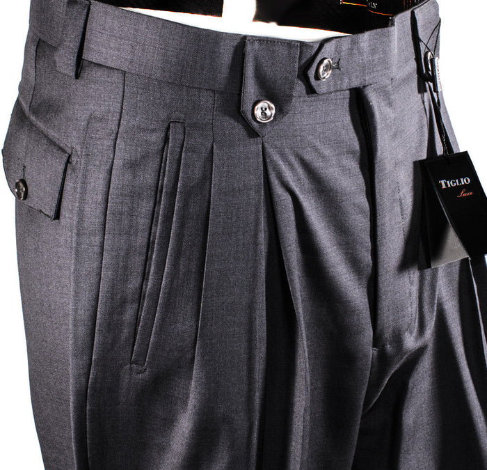 Tiglio Luxe Gray Wide Leg, Pure Wool Dress Pants 2576 TIG1008