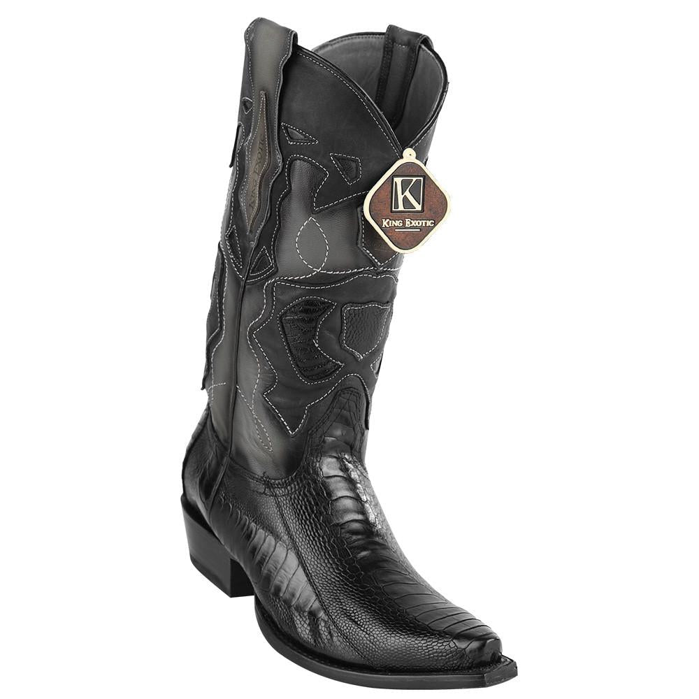 King Exotic Men's Western Ostrich Leg Snip Toe Boots - BURGUNDY FADED