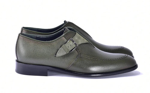 Corrente 6471 Leather Slip-On Monkstrap Shoe - Green - Image 2