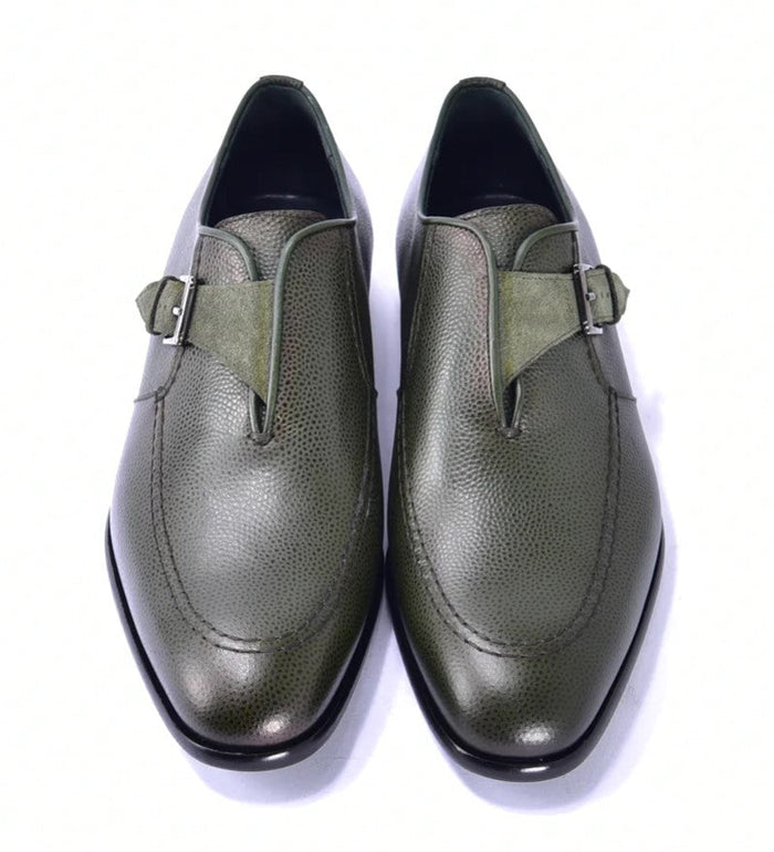 Corrente 6471 Leather Slip-On Monkstrap Shoe - Green - Image 3