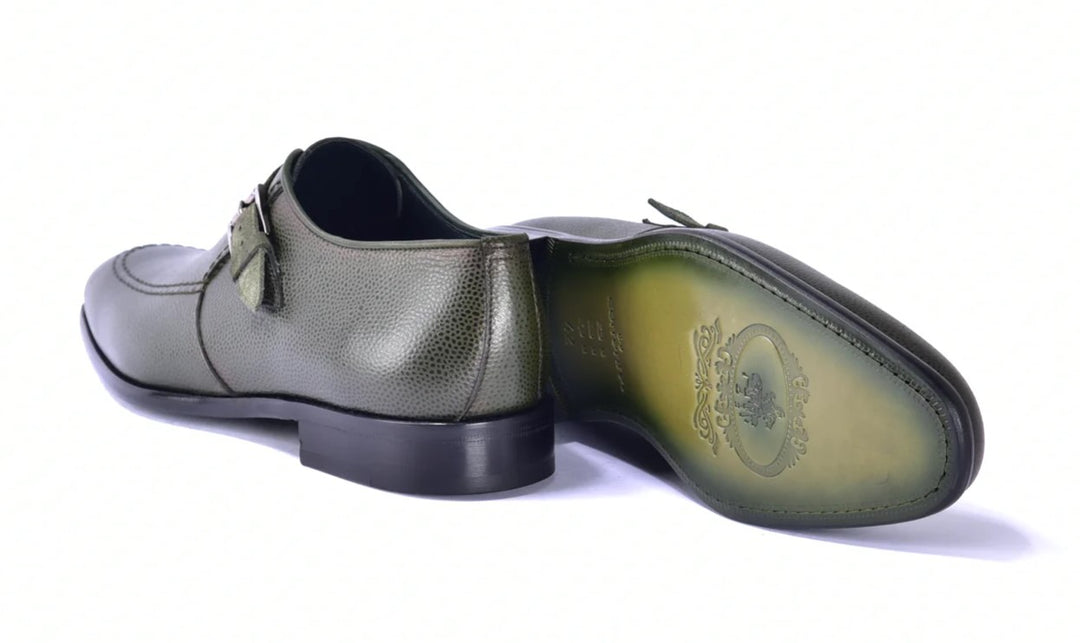 Corrente 6471 Leather Slip-On Monkstrap Shoe - Green - Image 4