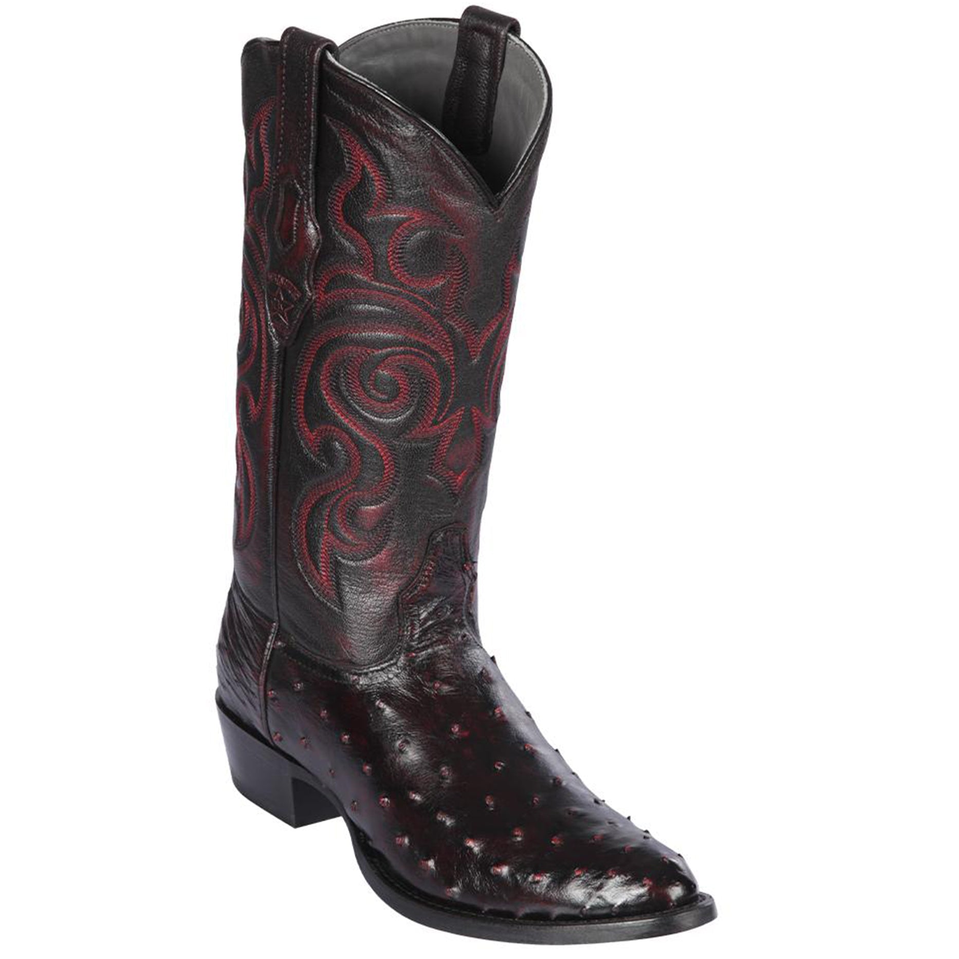 Black Cherry Ostrich R-Toe Western Boots - D