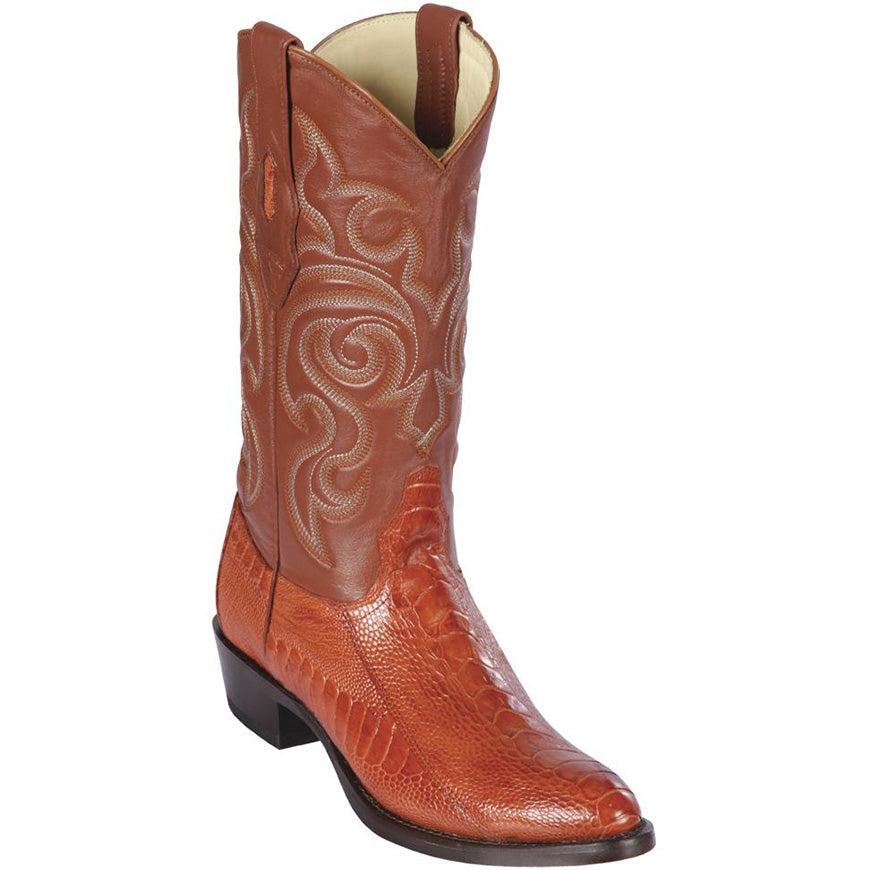 Cognac Round Toe Ostrich Leg Western Boots - EE