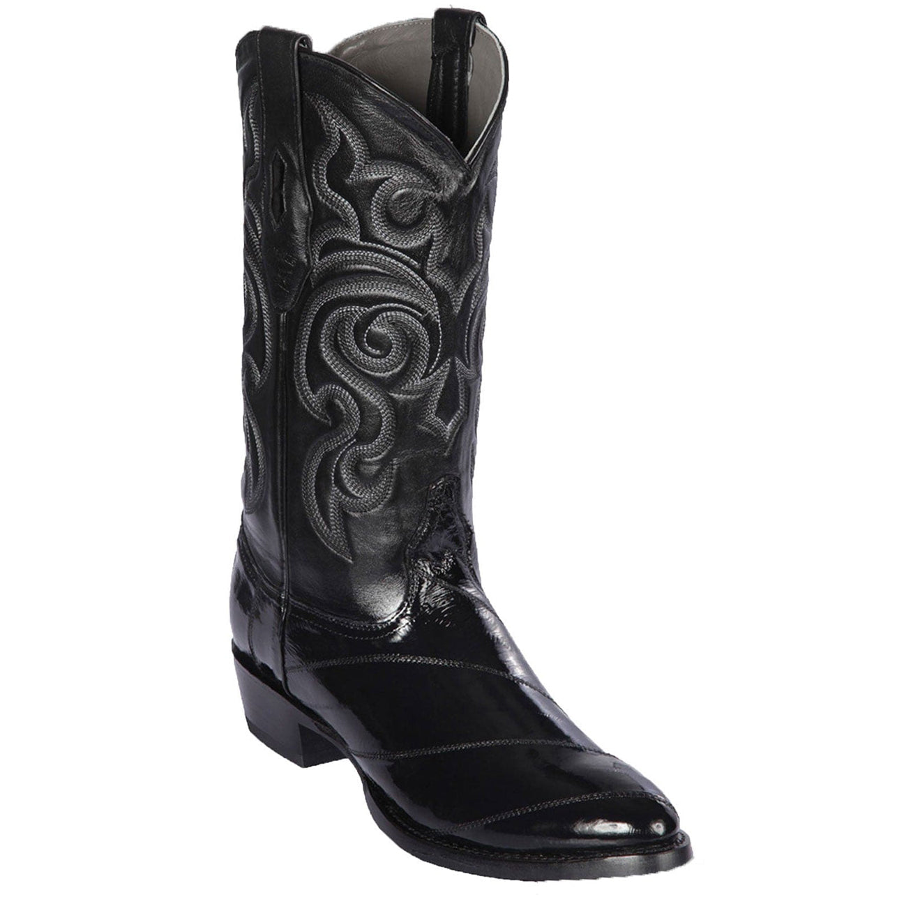 Black Eel Skin R-Toe Western Boots - D