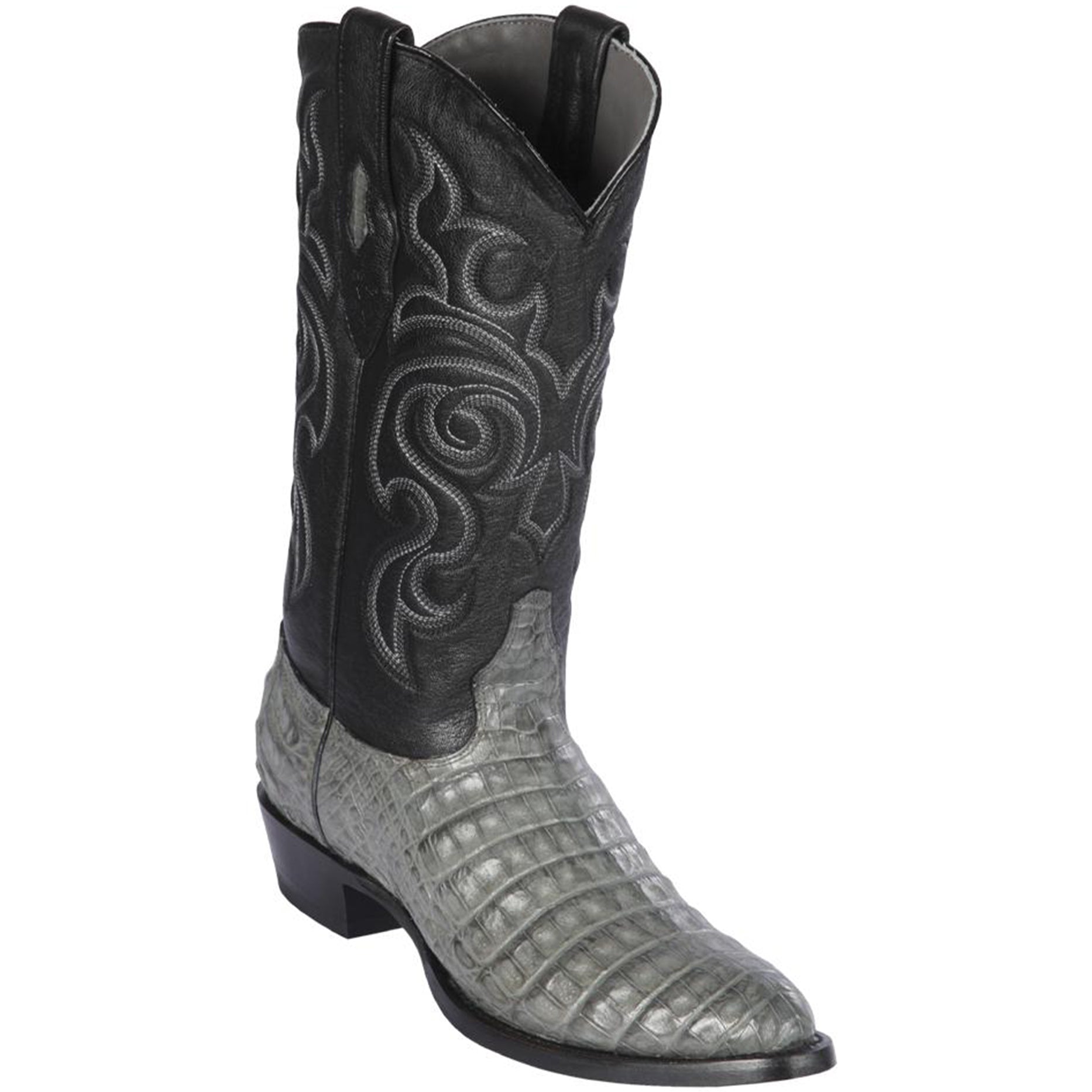Grey Caiman Belly Round Toe Western Boots - EE
