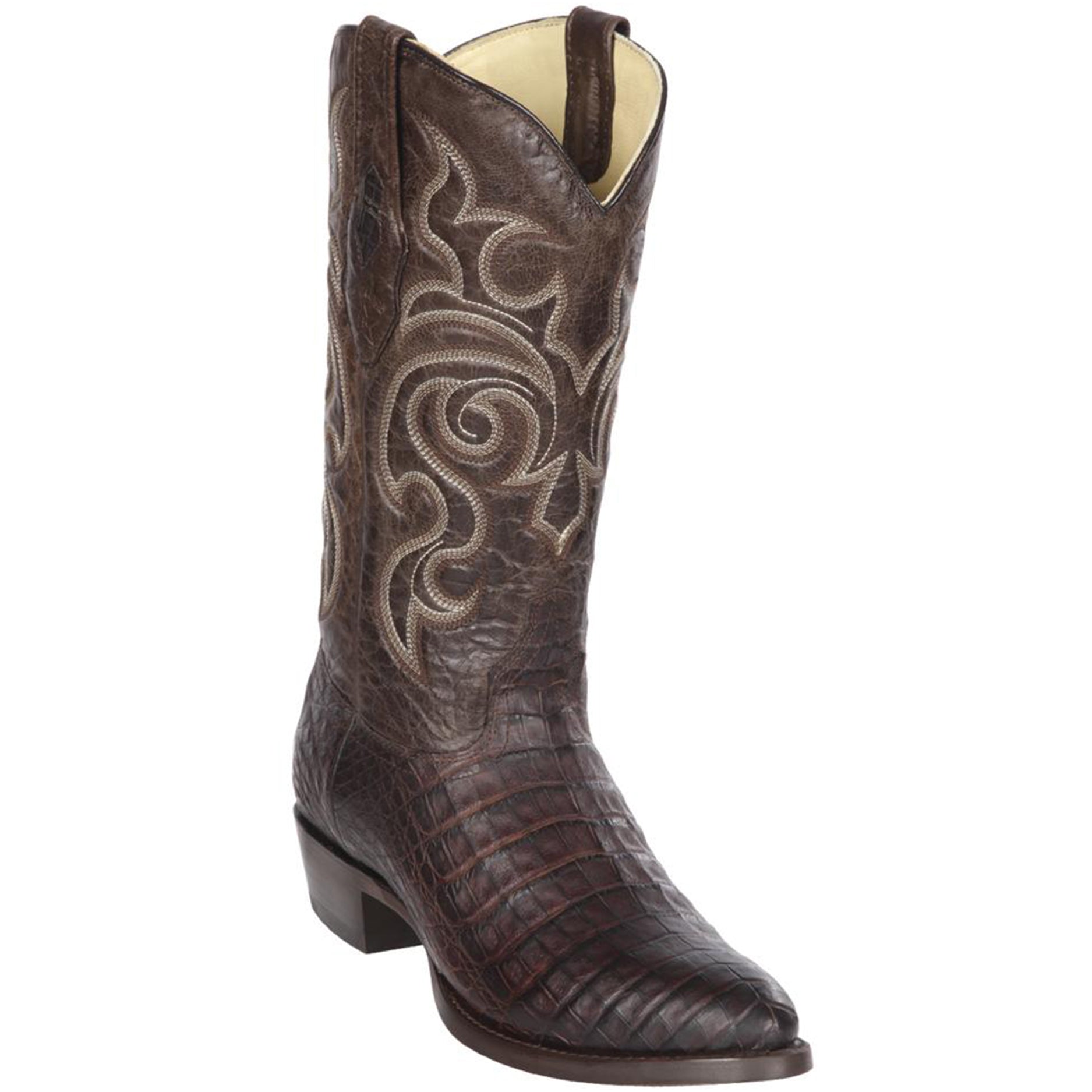 Caiman Belly Brown Round Toe Western Boots - D