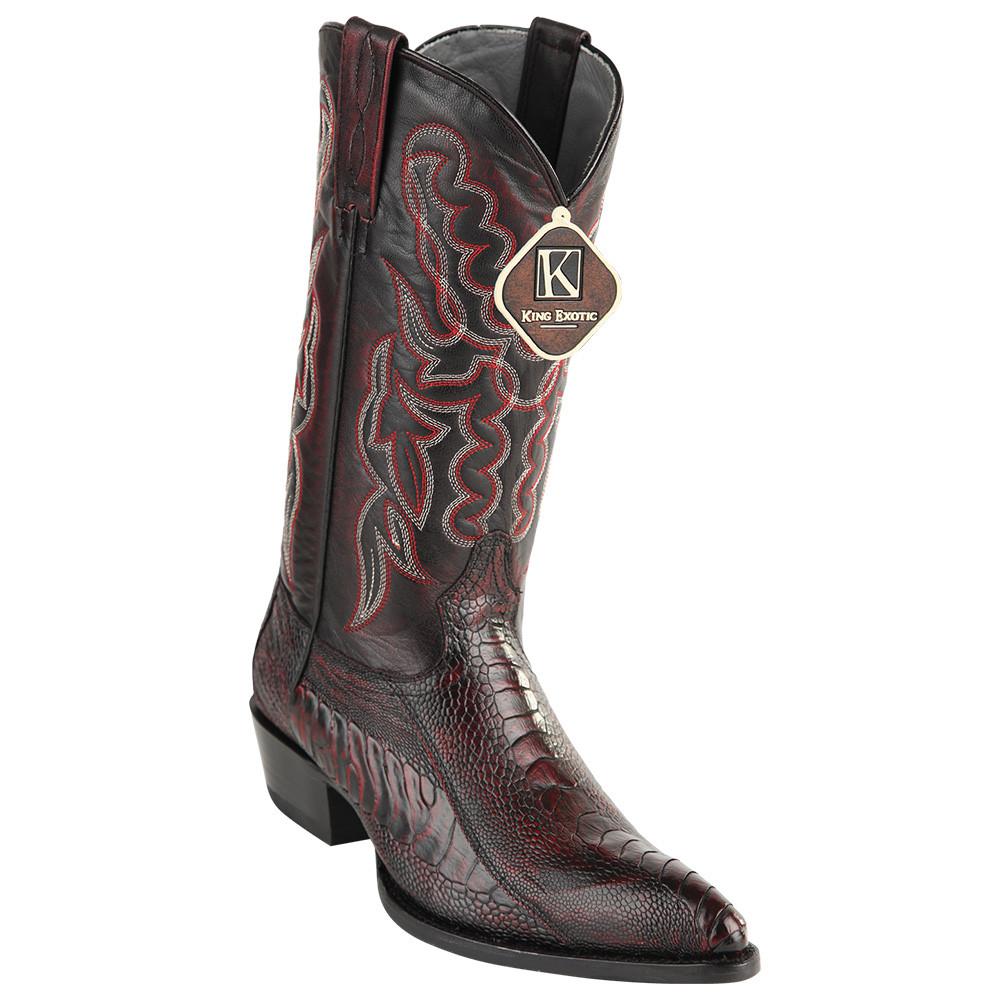 King Exotic Ostrich Leg Traditional Cowboy Boot J-Toe - Black