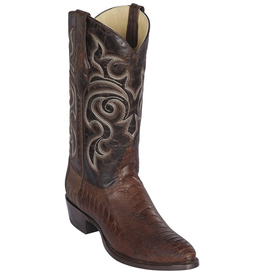 Brown Ostrich Leg Cowboy Boots R-Toe - D